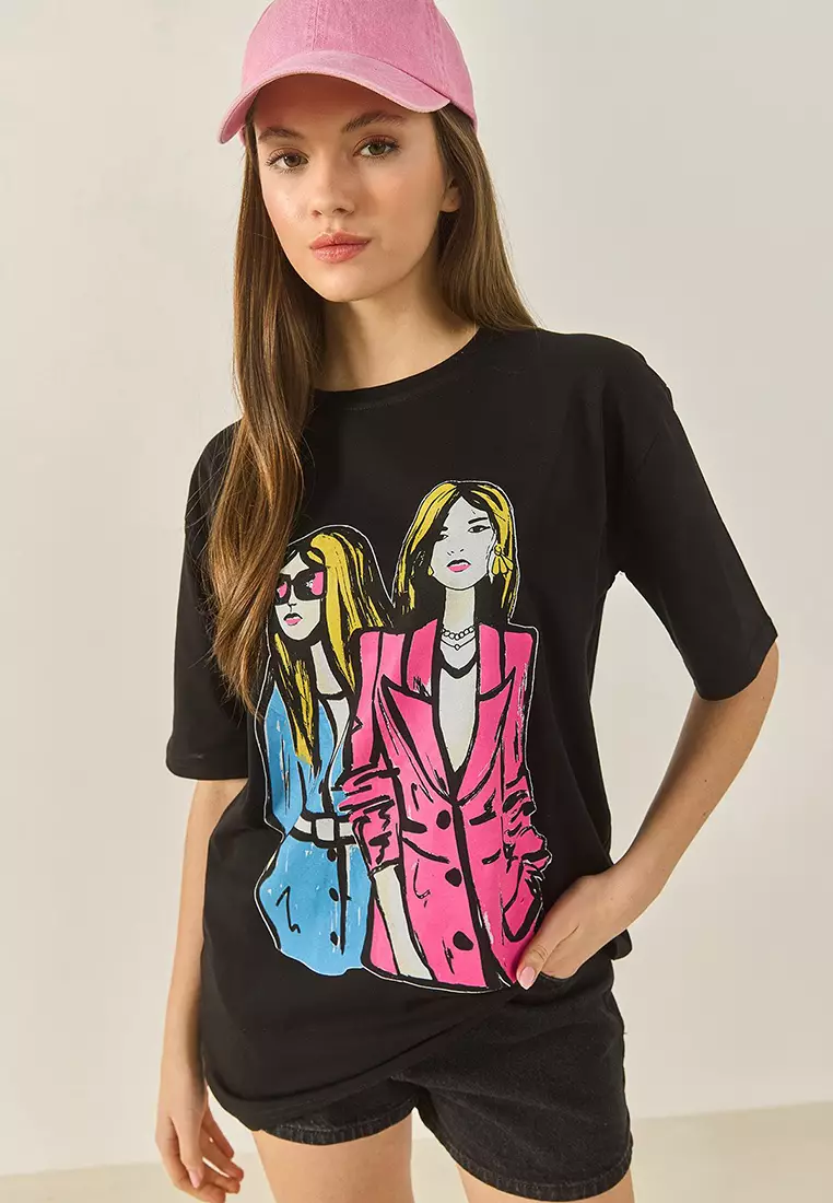 Women's Crew Neck Printed Short Sleeve T-Shirt 5242 60284049