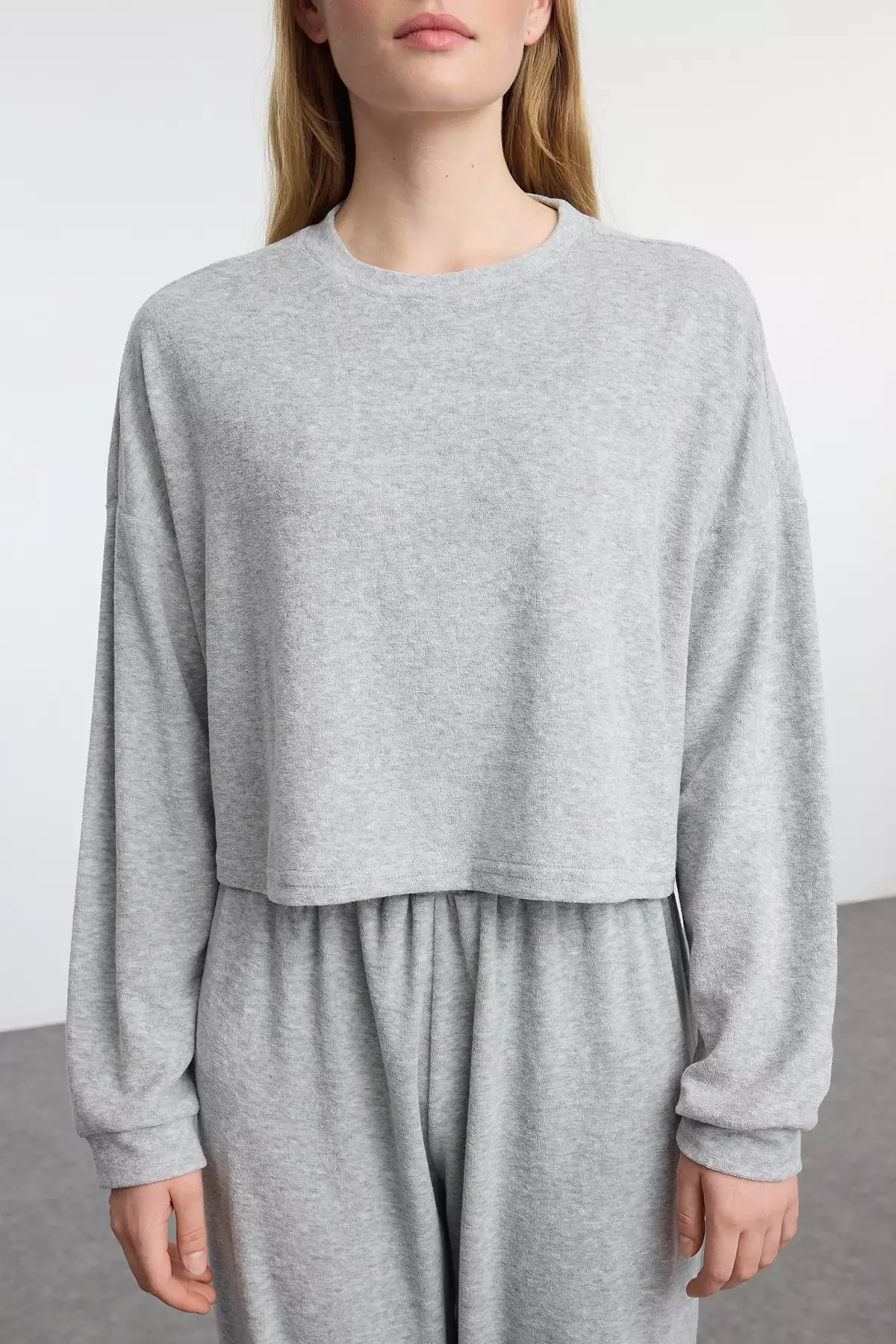 Relaxed Gray Melange Towel Knitted Tracksuit Set