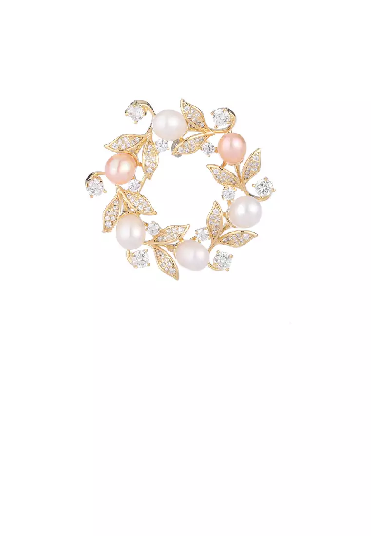 Glamorousky Fashion and Elegant Plated Gold Olive Branch Floral Imitation  Pearl Brooch with Cubic Zirconia 2023, Buy Glamorousky Online