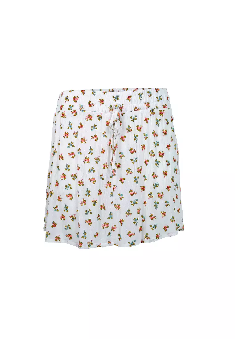 Printed Drawstring Skorts in White