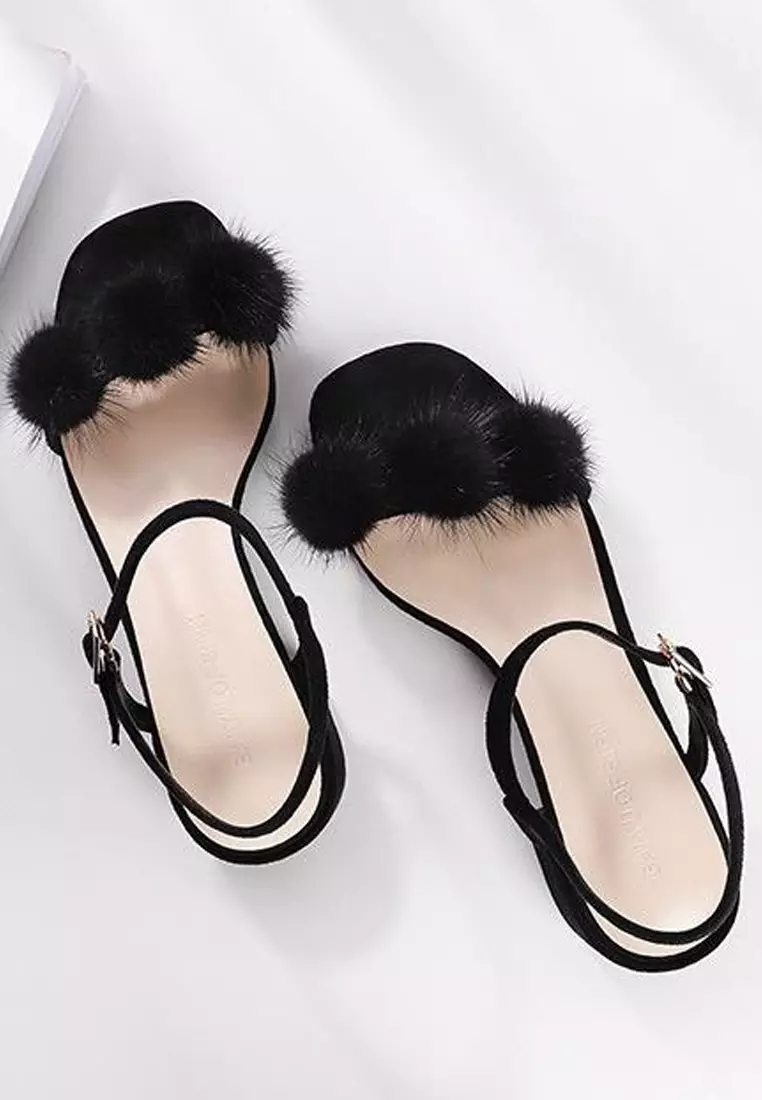 Fur sandals top with strap