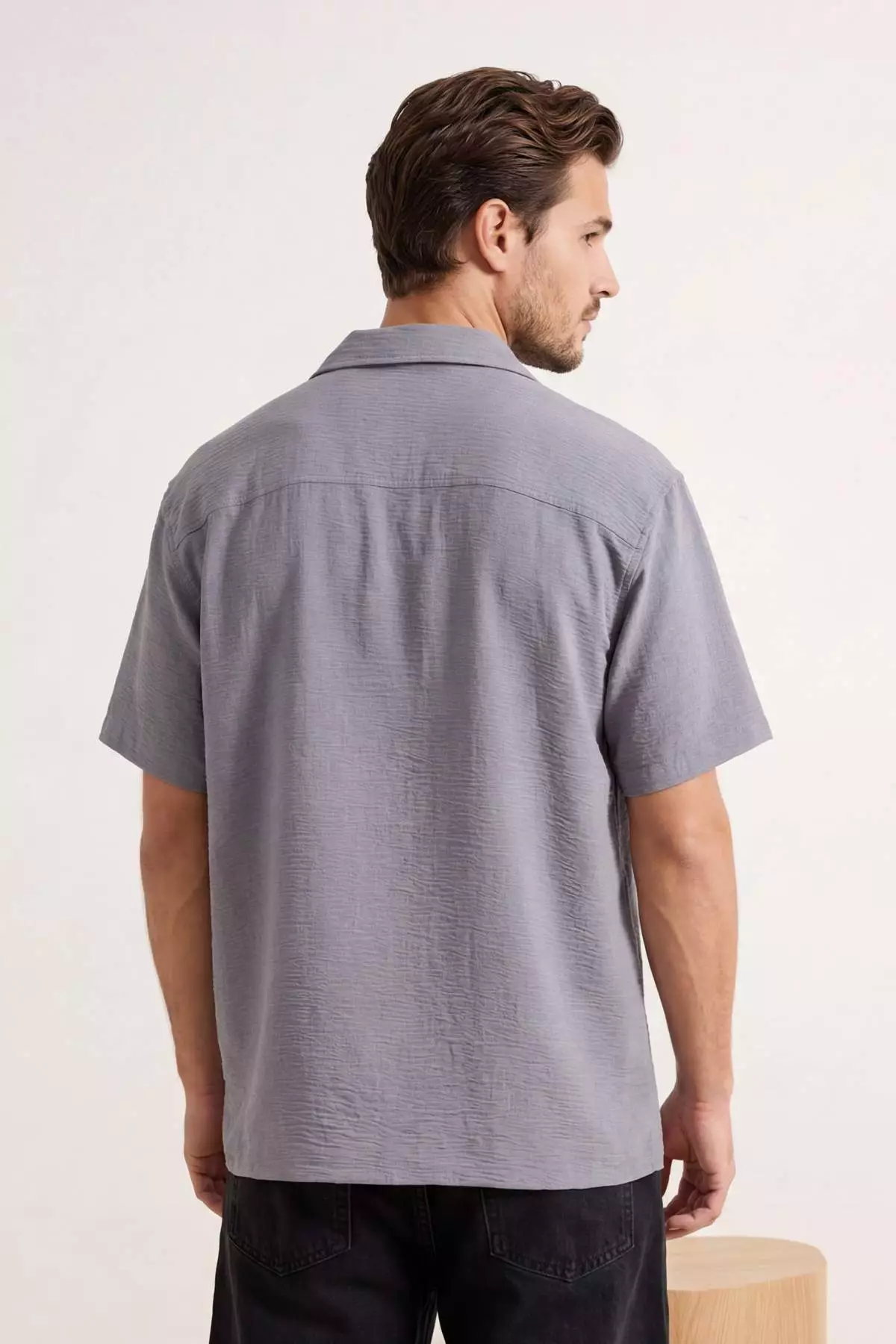 Light Blue Oversized Fit Summer Short Sleeve Linen Look Shirt Tmnss24Go00019