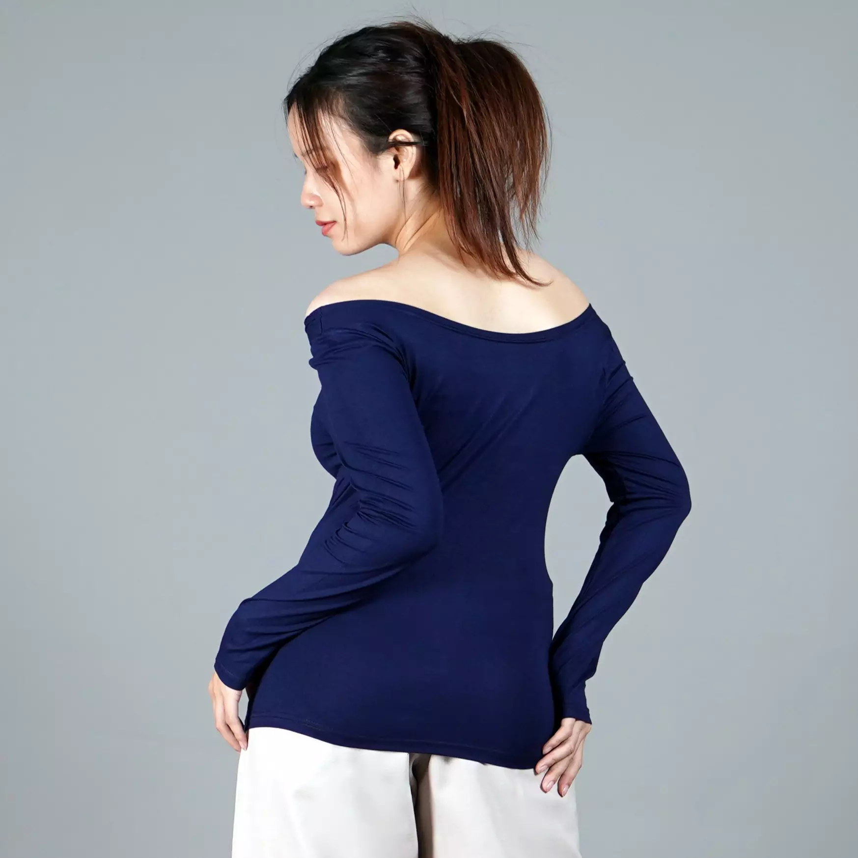 SABRINA TOP Long Sleeves Baju Sabrina Lengan Panjang - NAVY BLUE
