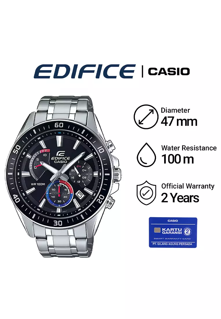 Casio Edifice - Jam Tangan Chronograph Pria - Silver Black Dial - Stainless Steel - EFR-552D-1A3V