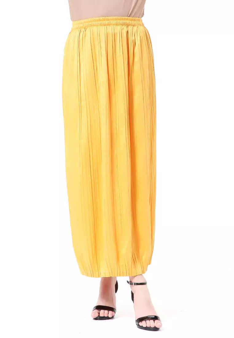 Angely Rok Plisket Rubbery Waist Fashion Wanita Simple - Gold
