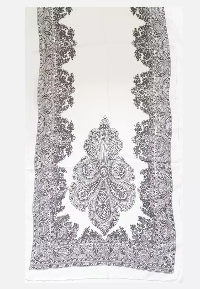 Victorian Silk-Feel Scarf Black On White
