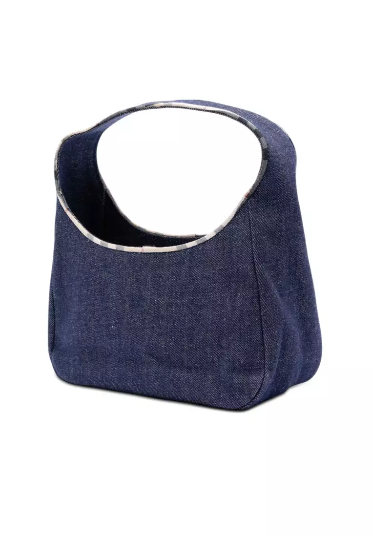 Pre-Loved Burberry House Check Canvas Trimmed Denim Handbag