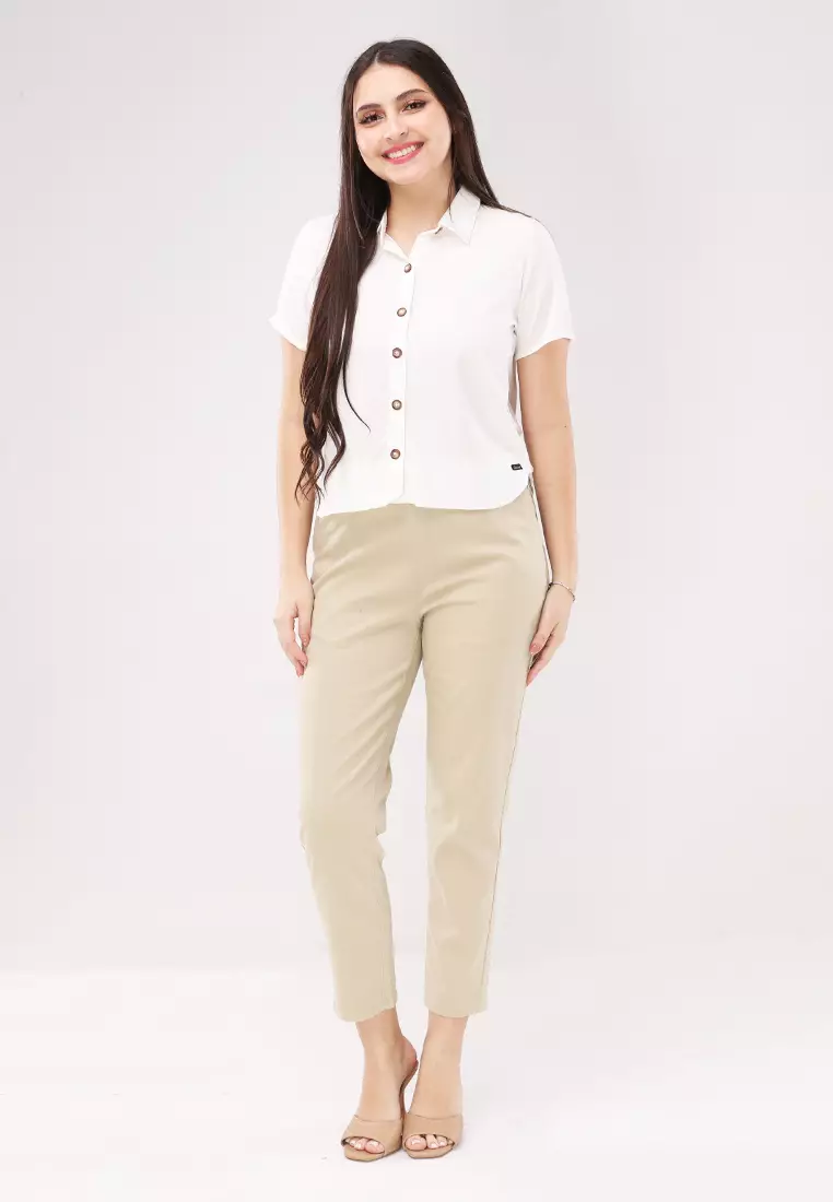 Woven Plain Rayon Short Sleeves Blouse