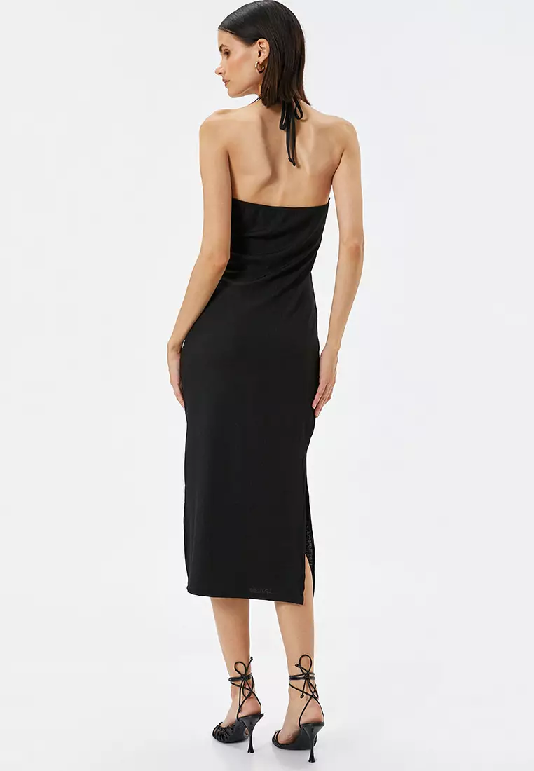Halter Neck Slit Midi Dress