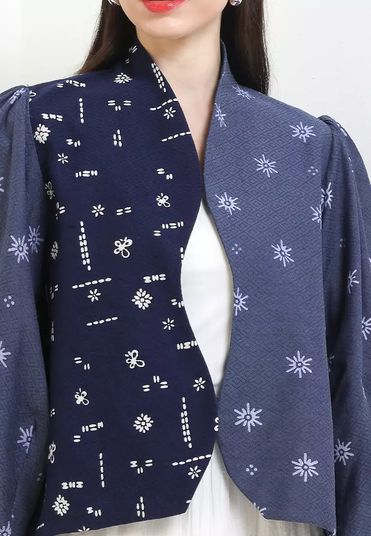 Outer Cardigan Batik Cap Dobby Atasan Wanita Spesial JFW Collection Binar Jelena Katun Bordir Lengan Panjang Navy