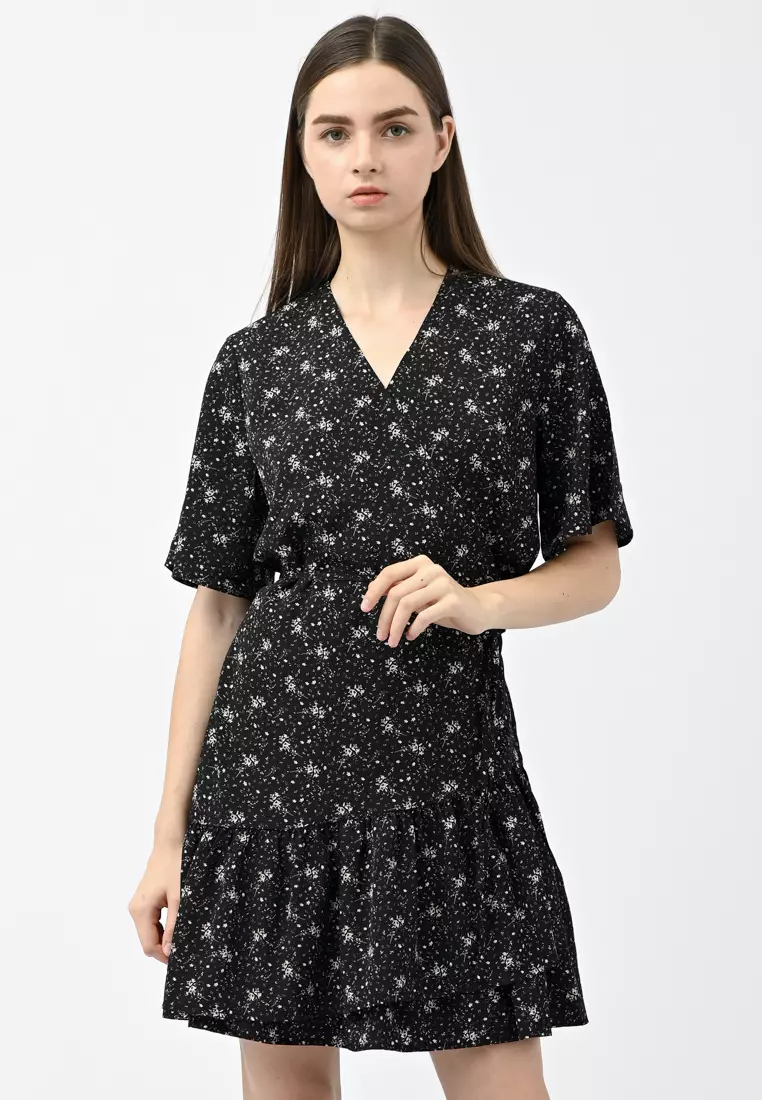 花卉印花裹身连衣裙