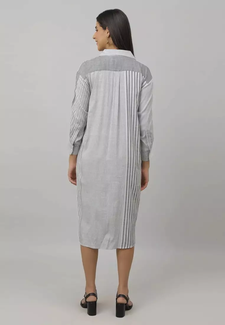 铬珍珠孕妇和哺乳期大廓形衬衫连衣裙