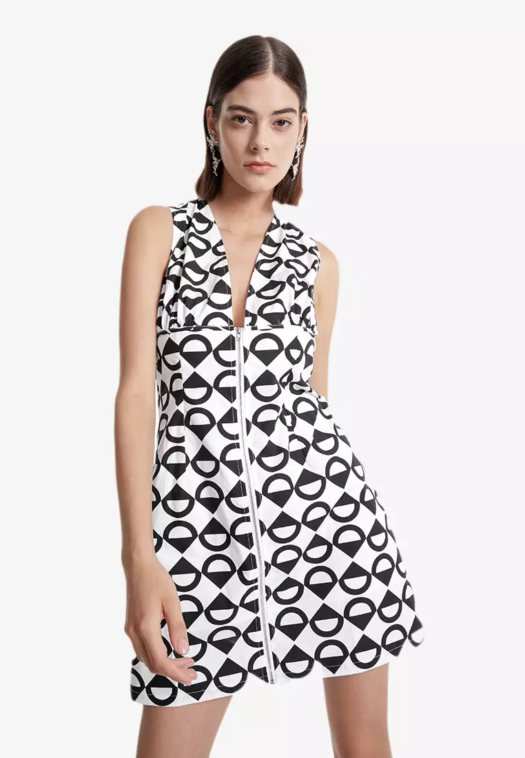 Geometric Print Zip Up Dress