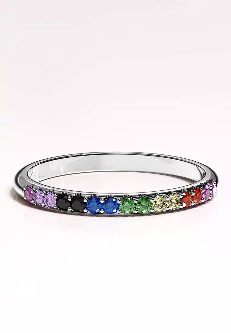 Solid 925 Sterling Silver Rainbow Colourful Casual Ring