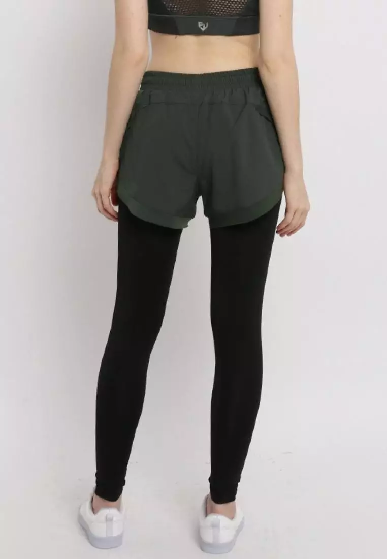 Fitwear - Celana Lari + Inner Legging Wanita Emma Mesh - Army