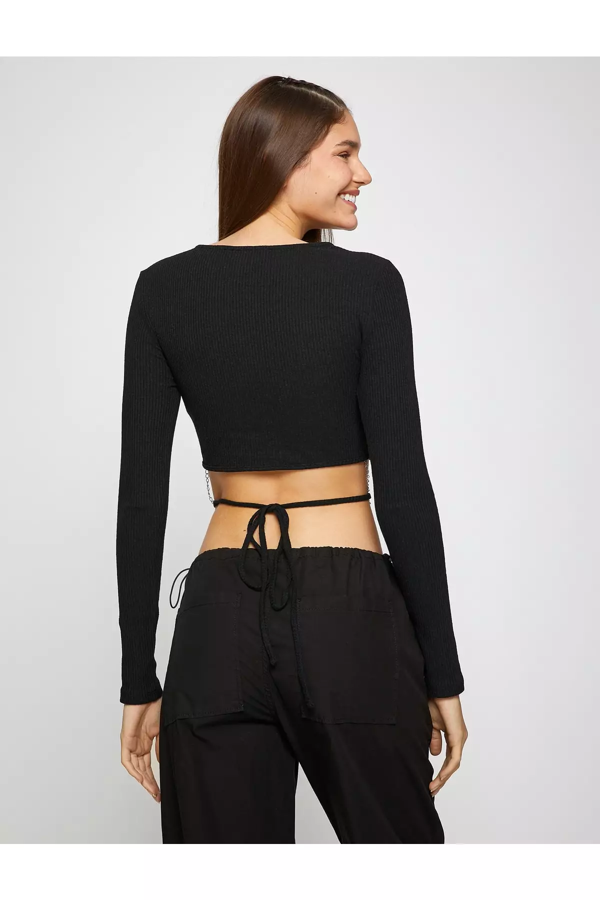 Long Sleeve Crop Top with Chain Detail