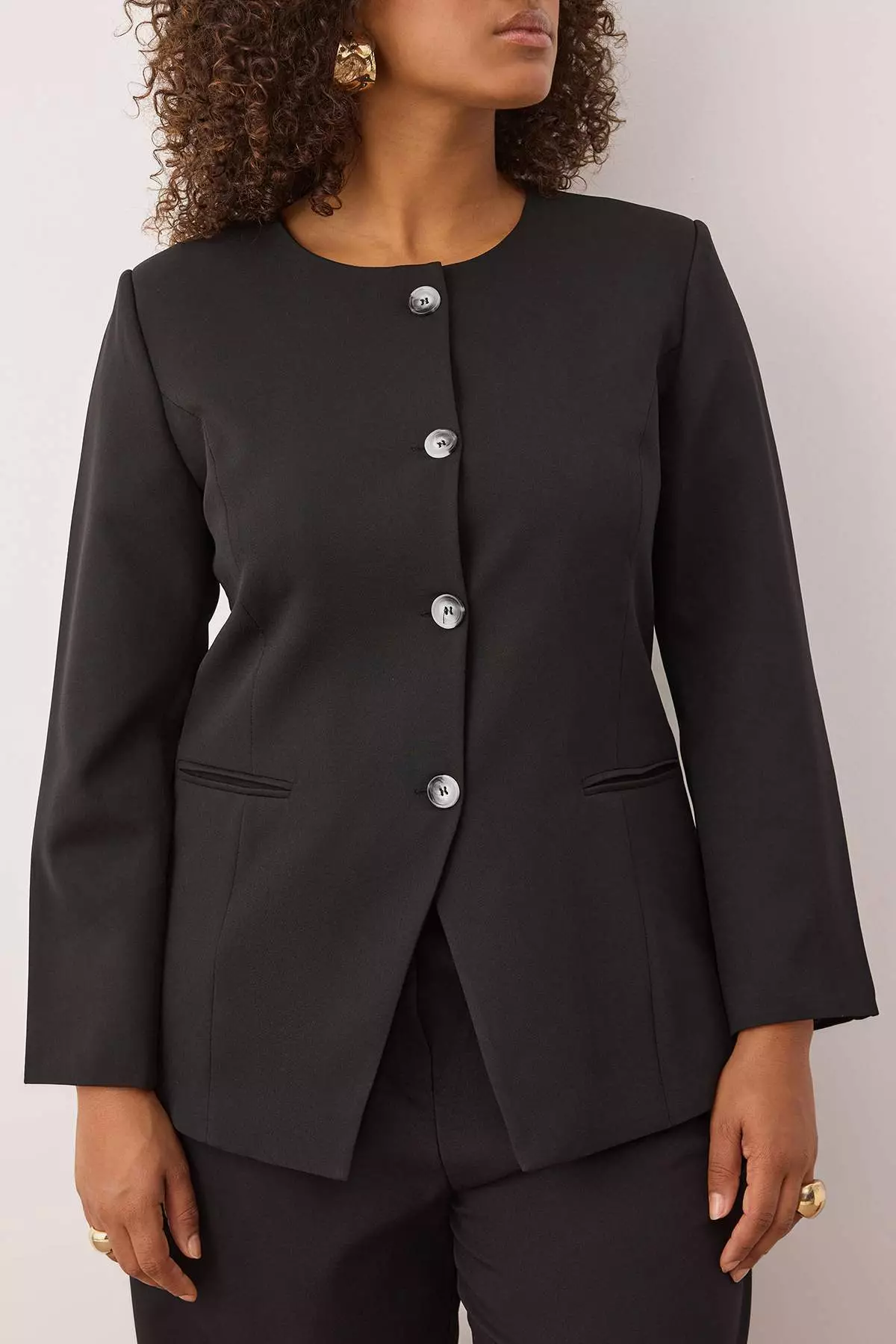 Black Long Woven Plus Size Jacket Tbbaw26Ag00009