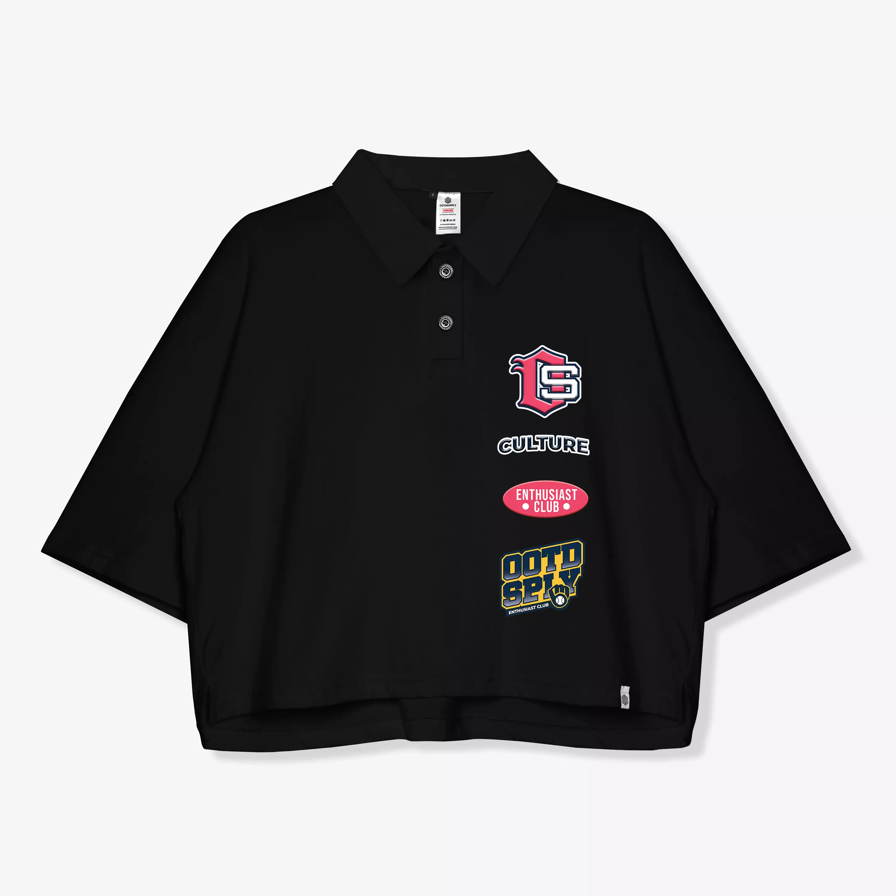 OOTDSUPPLY Oversize Polo Crop Shirt Vertical Black & Dark Army l Polo Crop Pria dan Wanita OVZ-CPS006