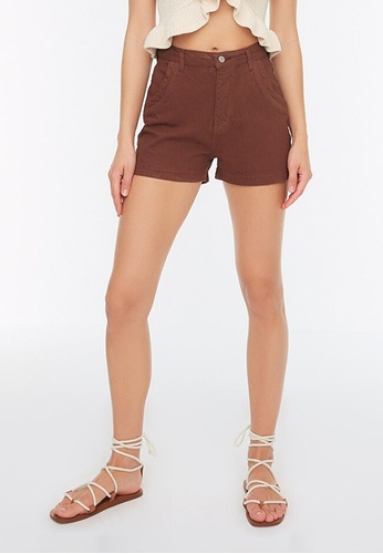 Trendyol brown Tailored High Rise Shorts B3B85AAF319641GS_1