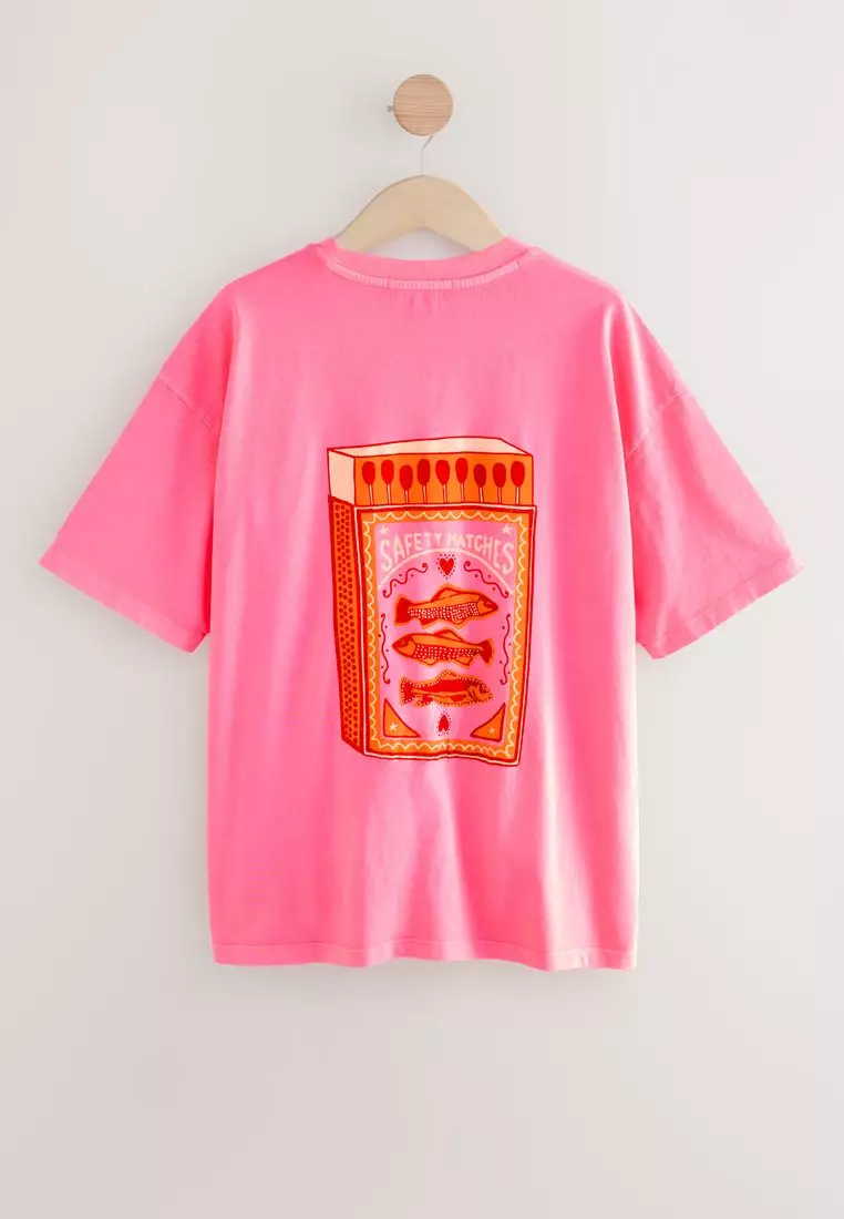 Oversized Sardine Matchbox Graphic Short Sleeve Crew Neck 100% Cotton T-Shirt
