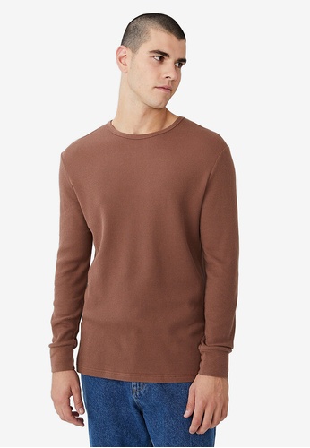 Cotton On brown Textured Long Sleeve T-Shirt 34ACFAABD04EC8GS_1