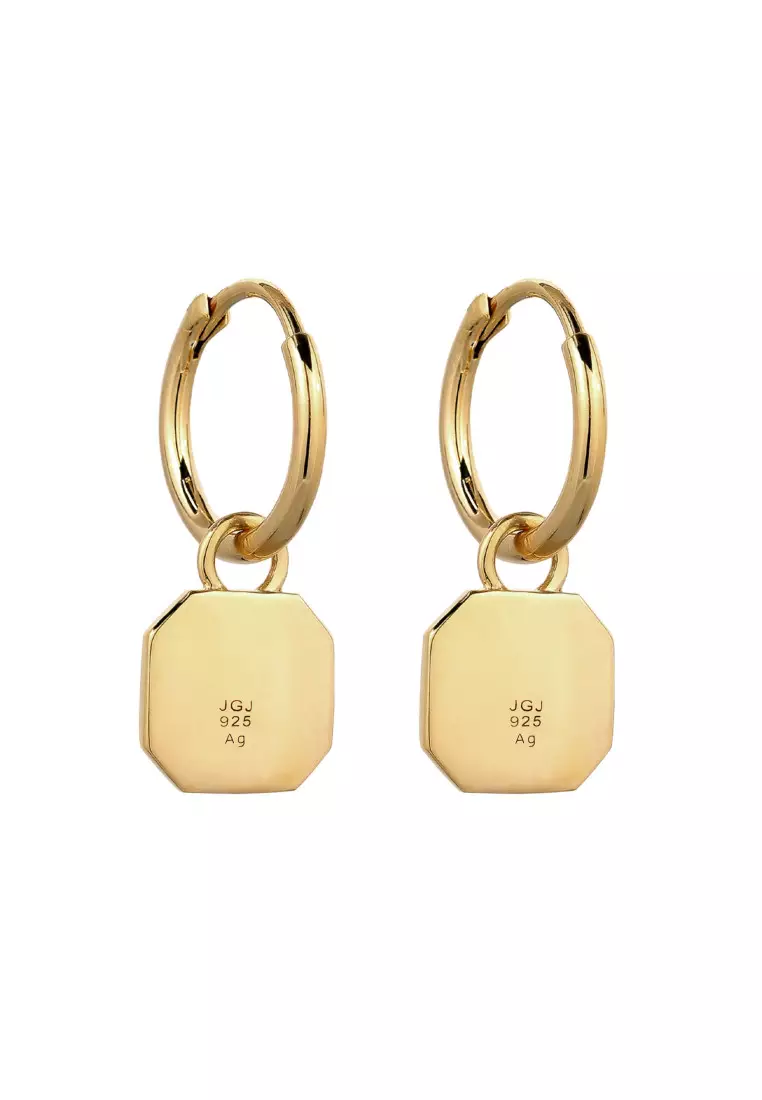 EXCLUSIVE Anting Perhiasan Perak 925 Unisex Creole Square Enamel Gold Plated