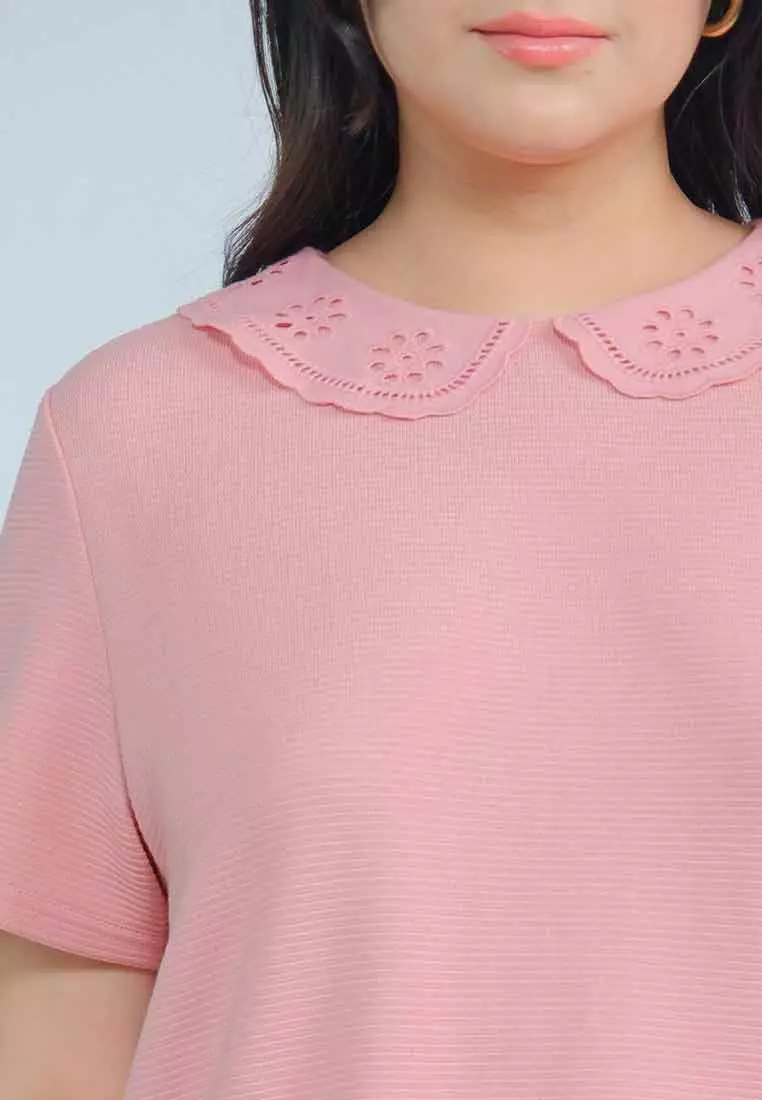 Milly Plus Size Remi Textured Knit Top with Eyelet Collar