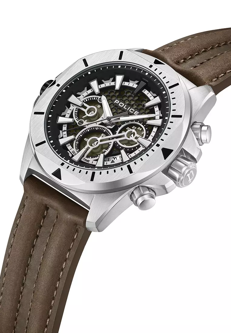 Police Electrical Brown Leather Analog Quartz Watch For Men PPEWGF0054501