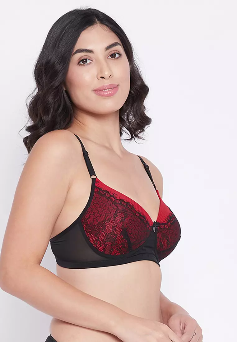Padded Non-Wired Full Cup Bra in Black - Lace