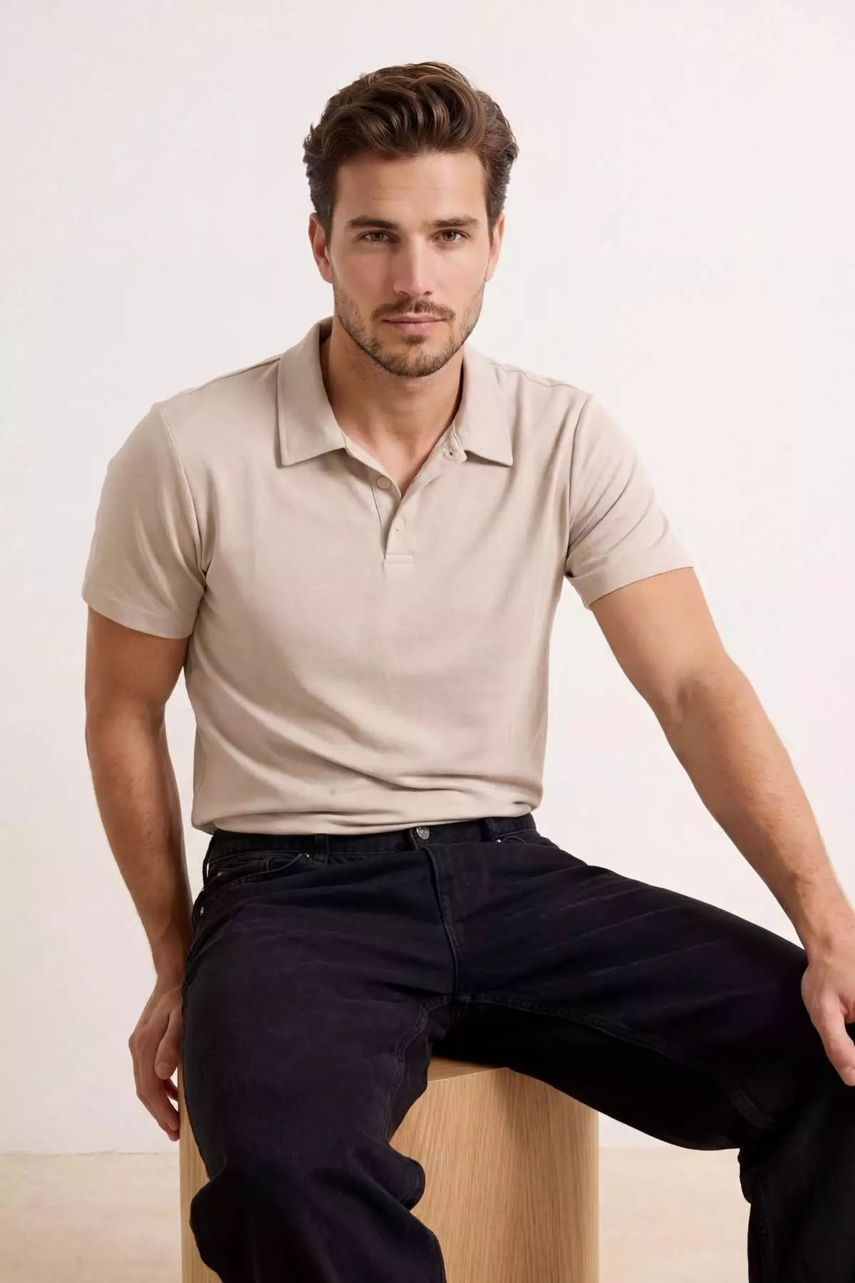 Stone Regular/Normal Cut Soft Button Polo Neck T-Shirt Tmnss26Po00006