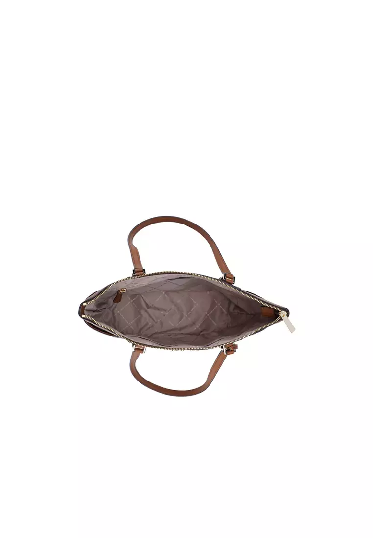 Charlotte Large Logo and Leather Top-Zip Tote Bag In Brown 35T0GCFT3B