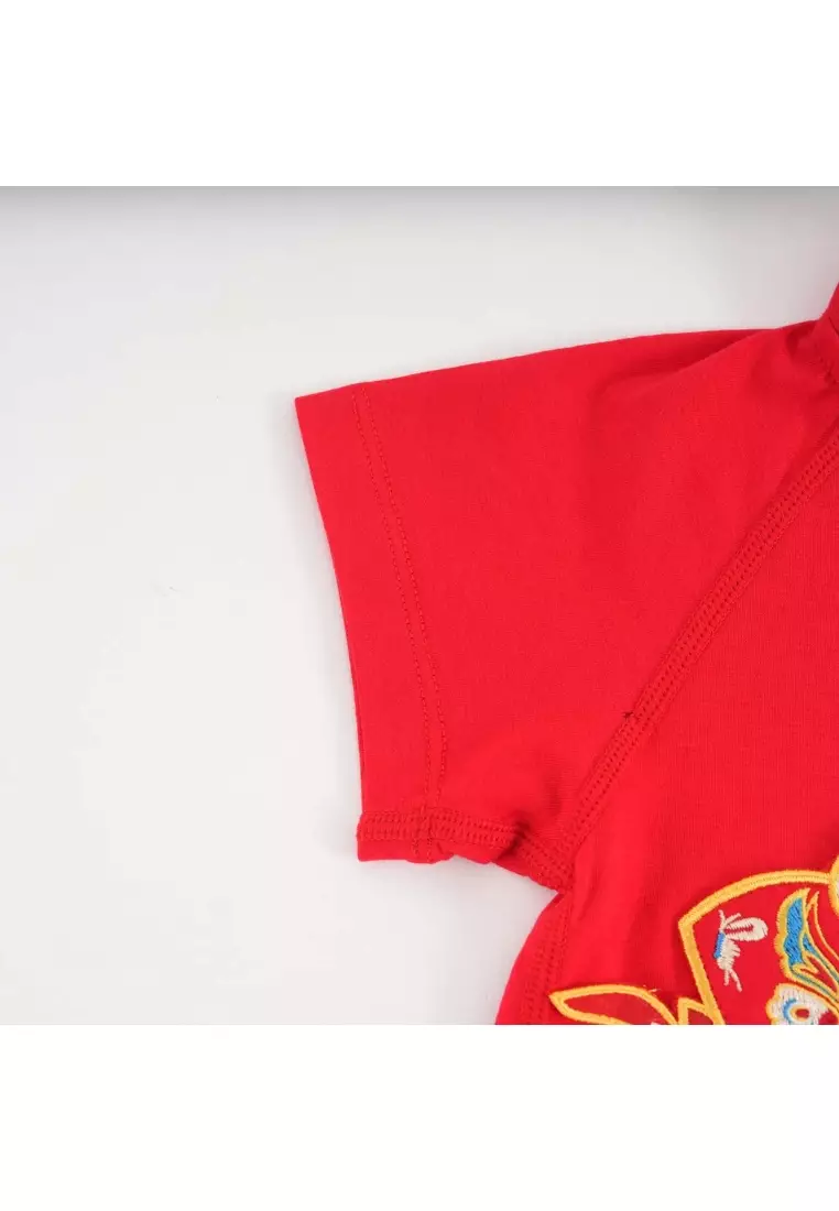 富貴和諧紅色家族裝配金魚圖案嬰兒男孩唐裝漢服爬服 0834