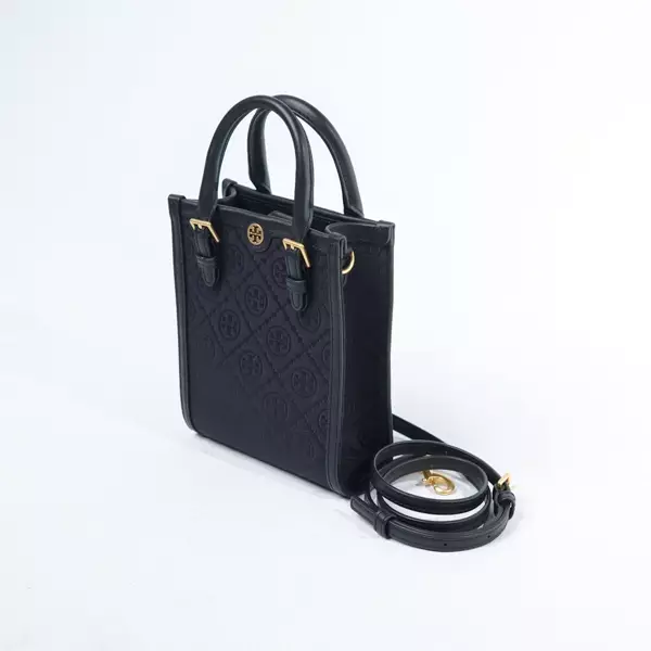 Tas TORY BURCH JACQUARD MONOGRAM ALL BLACK MINI TOTE BAG WITH LS 100% ORIGINAL