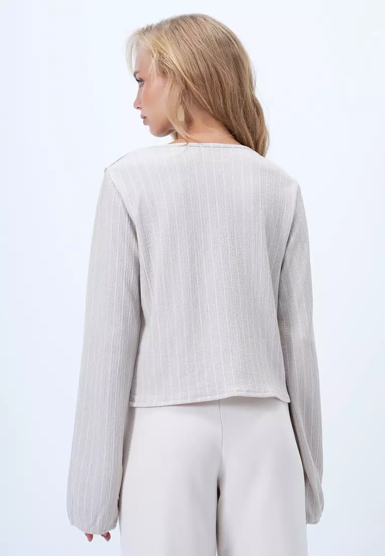 V-Neck Ruffle Front Blouse