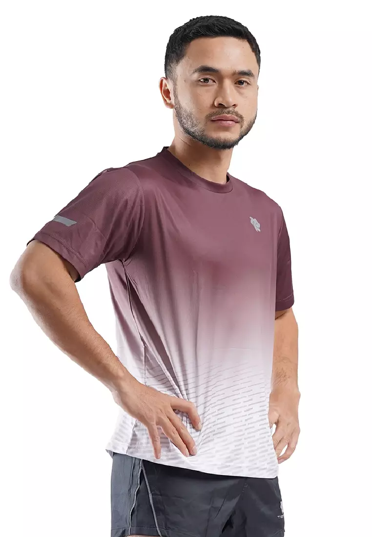 Tiento Baju Lari Ringan Jersey Running Anti UV Pria Dry Fit Lengan Pendek Airlite Mahogany