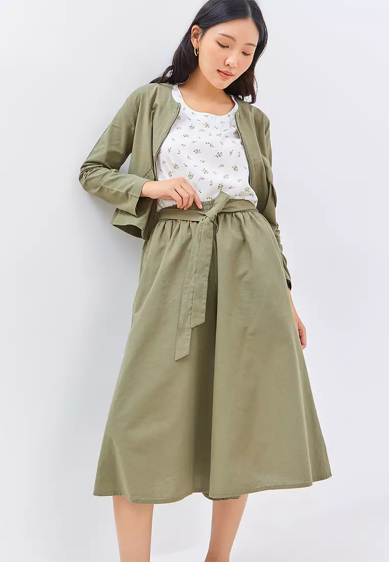 C2 Trieka Green Wide Culotte Pants Wanita