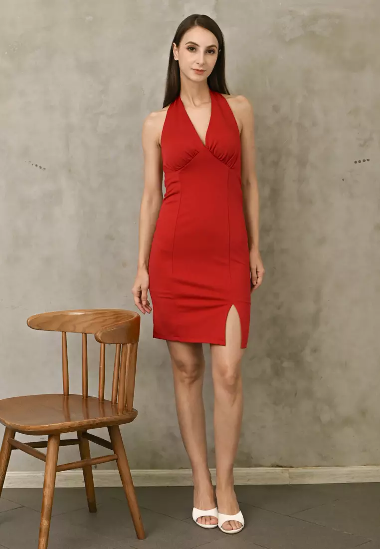 挂脖迷你连衣裙