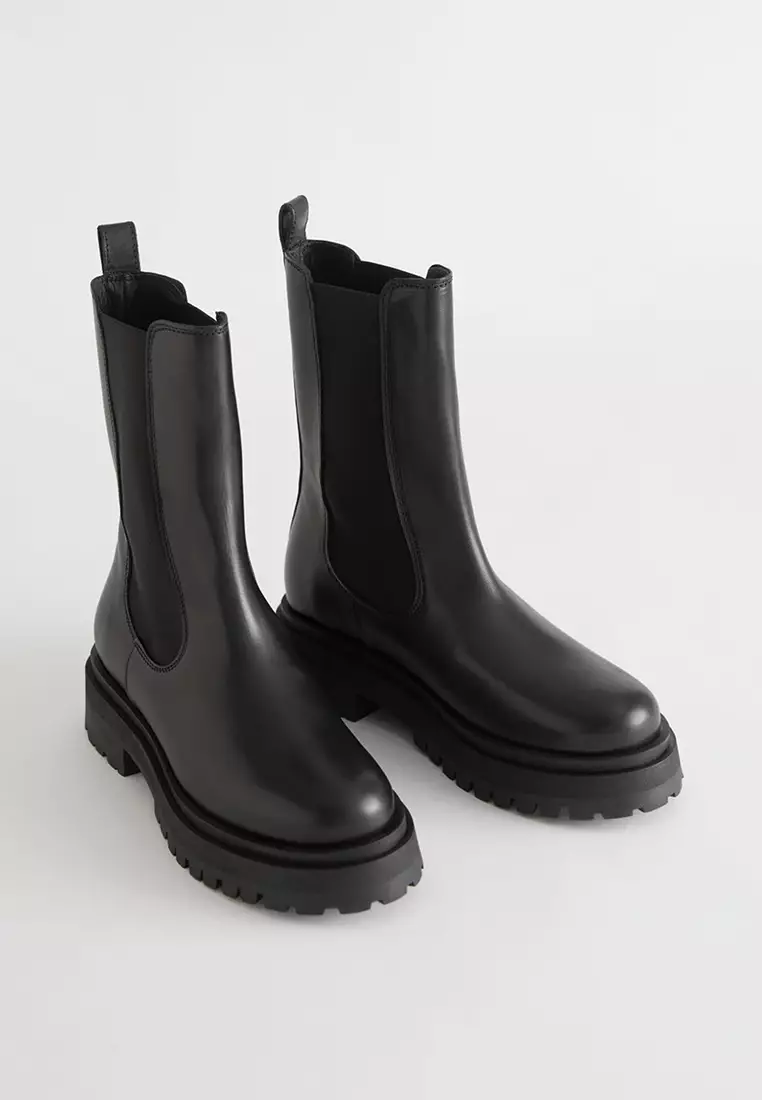 Chunky Chelsea Leather Boots