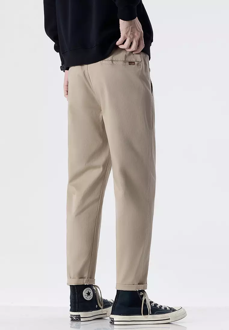 型男修身斜布褲