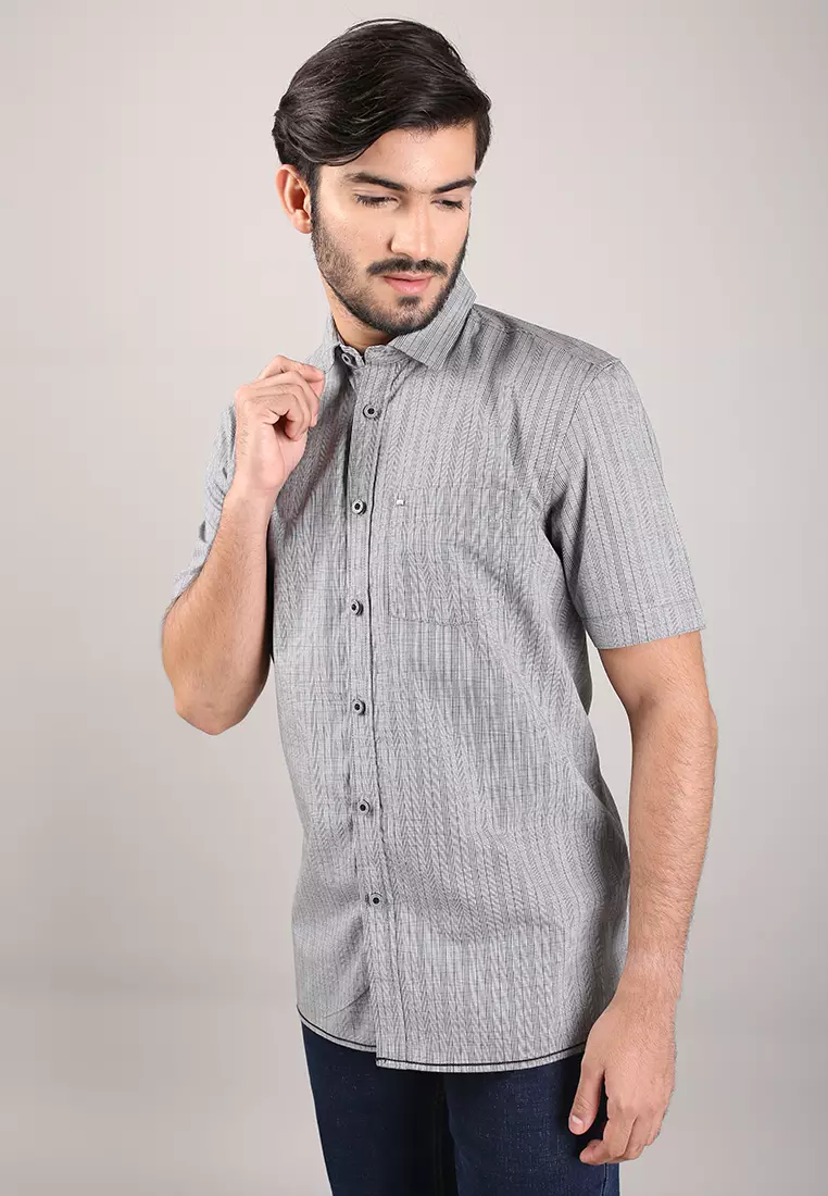 LGS - Kemeja Casual Pria - Lengan Pendek - Abu - Regular Fit - CSH.270.S570.1266.C