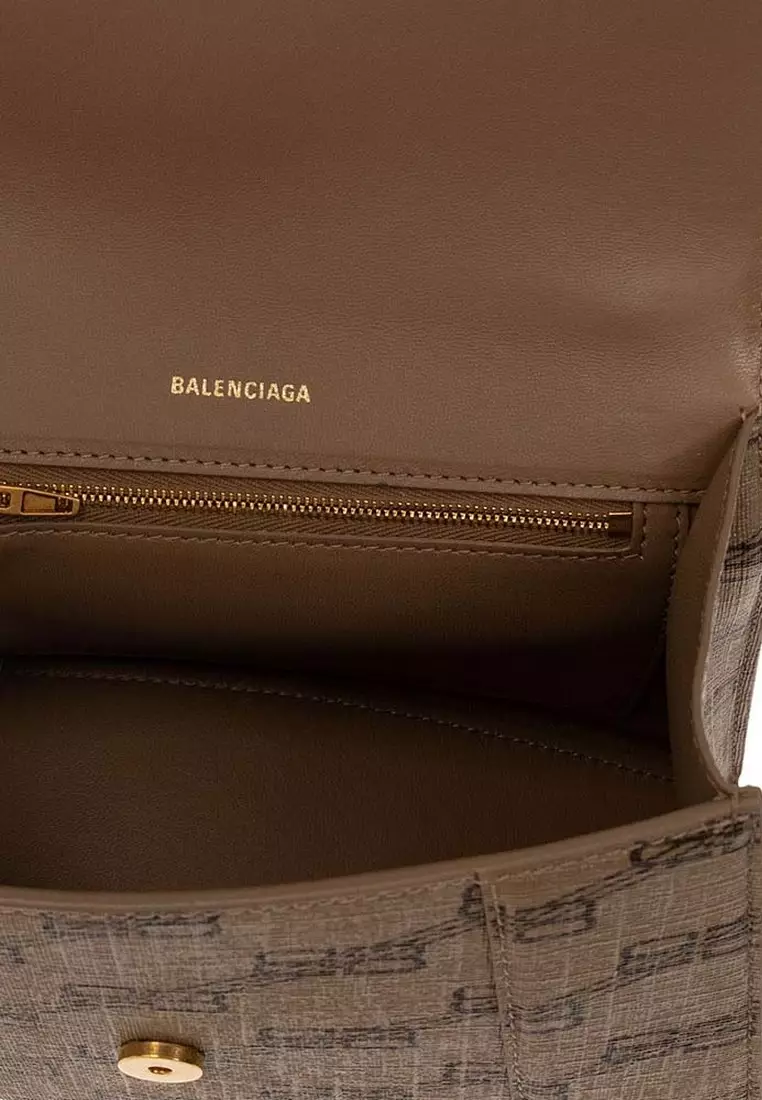 Balenciaga Hourglass Xs Bb Monogram Bag In Beige/brown
