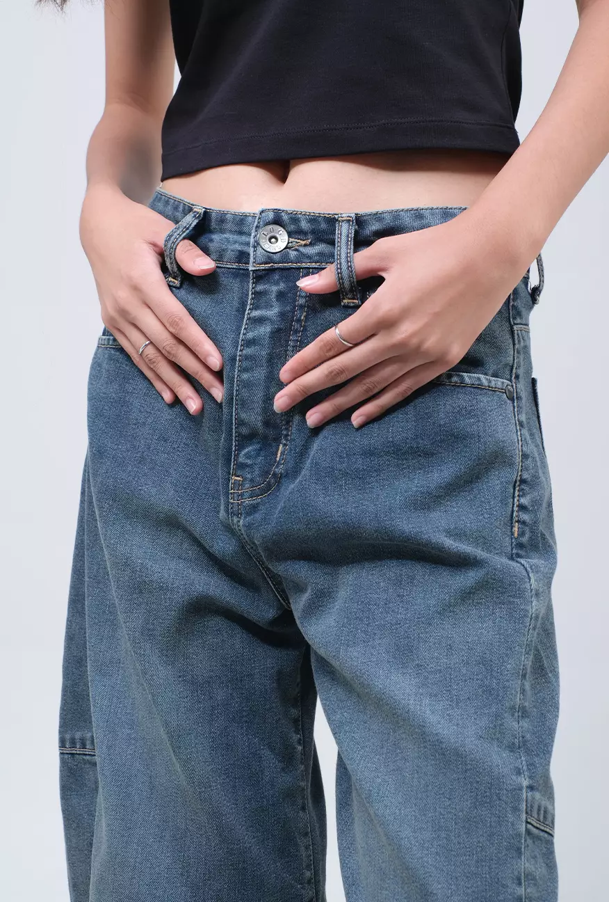 Celana Jeans Wanita Barrel Sora Medium Blue