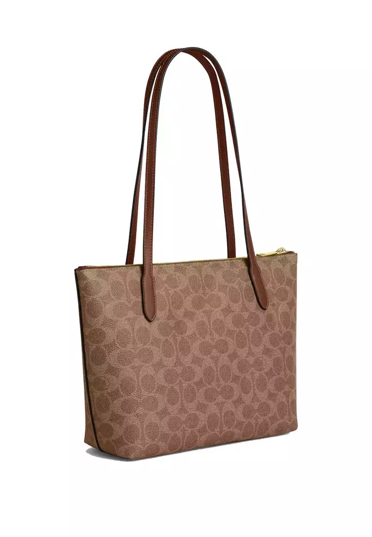 Fiona Zip Tote Bag In Signature Canvas Tan/Brown CBT18