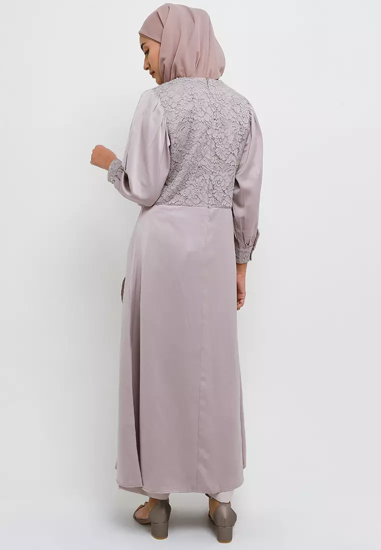 MFMW Zakia Dress Gamis Brukat Abu