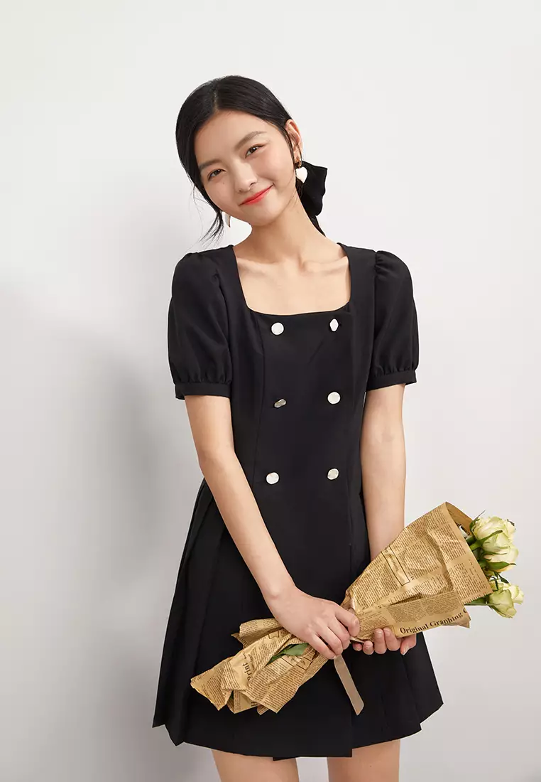 Irregular Pleat Mini Dress