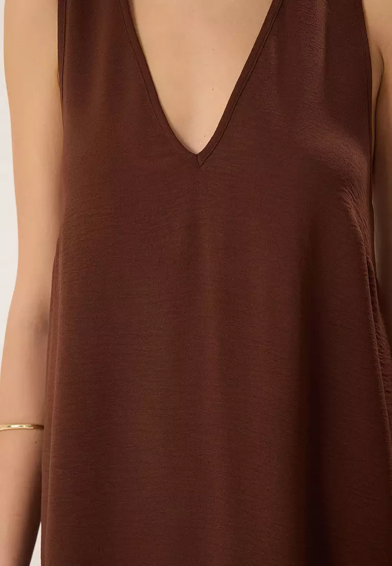 Brown Straight Cut Maxi Woven Dress TWOSS25EL00247