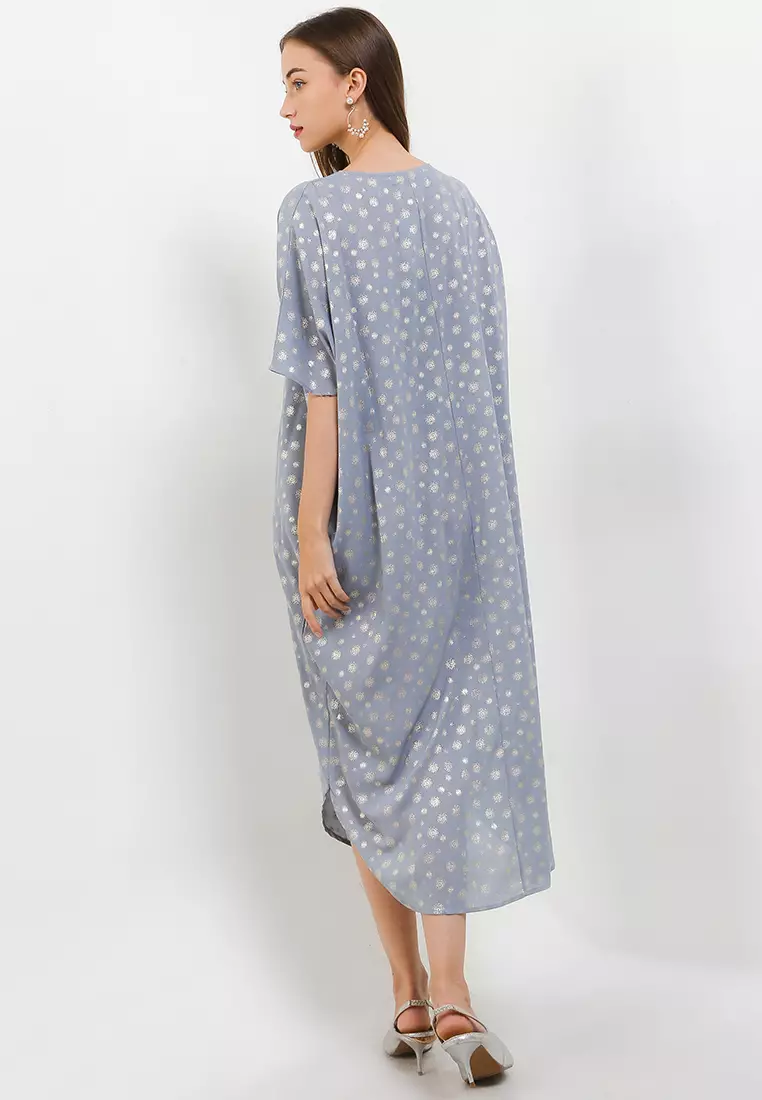 Metalic Print Pleats Kaftan