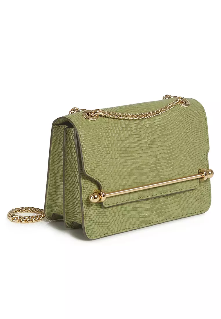 STRATHBERRY EAST/WEST MINI EMBOSSED LIZARD OLIVE