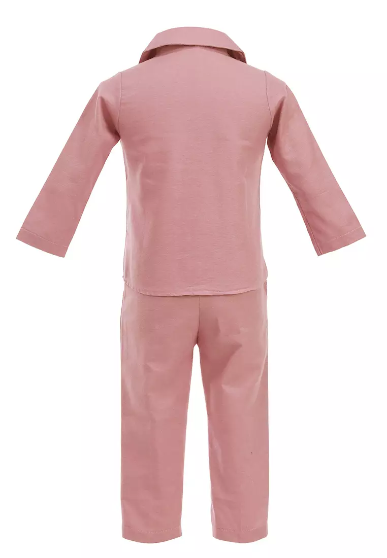 Jourell Setelan Anak Perempuan Blazer Kids One Set Motif Polos Long Sleeve Material Cotton ORIGINAL - Pink