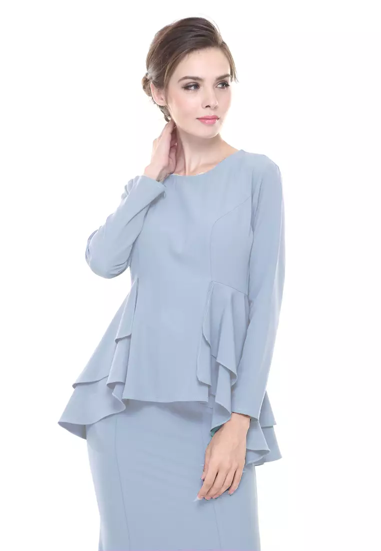 Lora Peplum Kurung Modern in Mint Blue
